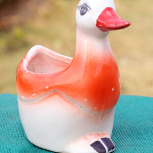 ThakurJi Organics White-Red Ceramic Swan Planter
