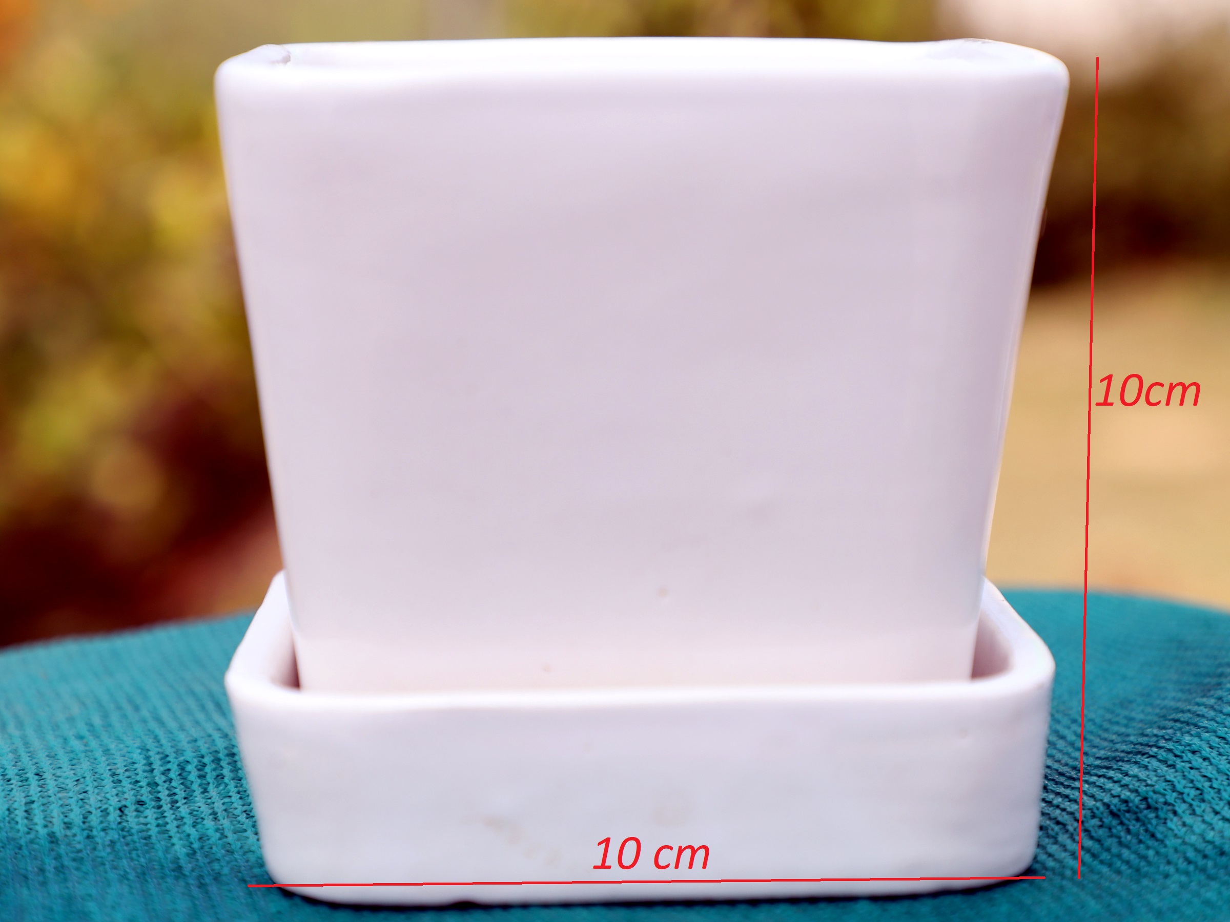 Square Ceramic Planter with Tray - Image 3